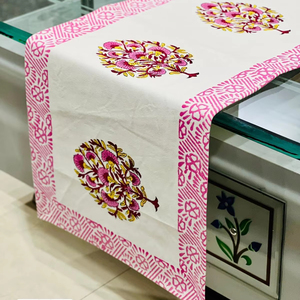 Hand Block Printed 100% Cotton <b>Table</b> Runner Floral Pattern Portable <b>Table</b> <b>Cloth</b> for Indoor <b>Outdoor</b> Events for Square <b>Tables</b> - Product Image 1