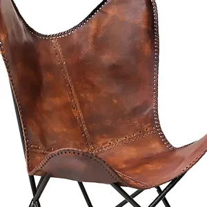 Высококачественный винтажный кожаный стул-бабочка, декоративные стулья ручной работы, складной стул-бабочка с кожаным удобным сиденьем