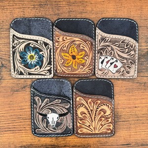 Custom Hand <b>Tooled</b> <b>Leather</b> Credit Card Holders White Bull Skull <b>Tooling</b> Card Case Western Genuine <b>Leather</b> Cowgirl Pocket Wallets - Product Image 3