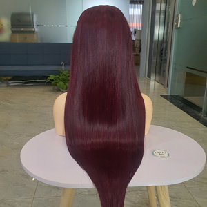 Perruque frontale en dentelle transparente bordeaux foncé cheveux humains vierges vietnamiens droits 13x4 pour perruque frontale en dentelle avec cheveux pré-plumés - Product Image 3