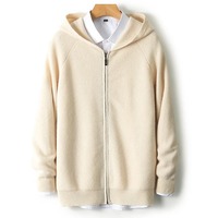 Sweat-shirt à capuche zippé pour homme en 100 % laine mérinos, écologique, coupe-vent, brodé, tricot épais automne-hiver