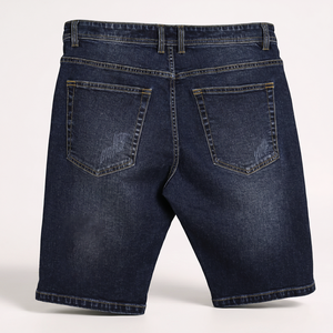 Shorts en jean tissé pour homme, décontractés, taille mi-haute, fermeture boutonnée, bleu uni délavé, avec logos, style workwear, streetwear d'été - Product Image 2