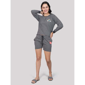 Evolove Women's 100% Cotton Casual Shorts Set Round Neck Full Sleeves <b>Tshirt</b> with Pockets Super Soft Comfortable Knitted Fabric - Product Image 4
