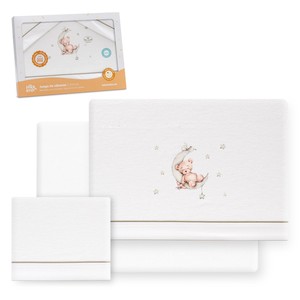 Lot de 3 draps pour bébé modèle Oso-Luna, 100 % coton, pour lit bébé, en flanelle tissée avec motif de personnages - Product Image 1