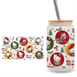 Venta al por mayor logotipo personalizado Navidad Hello Kitty16oz vinilo UV DTF tazas puede envolver transferencias etiquetas adhesivas <span class=keywords><strong>para</strong></span> vasos y gafas - Product Image 3