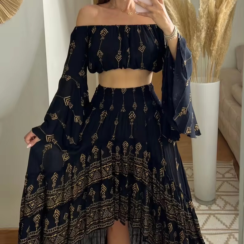 Boho Wedding Dress - 2 Piece Floor-Length A-Line Gown Boho Wedding Dress - 2 Piece Floor-Length A-Line Gown