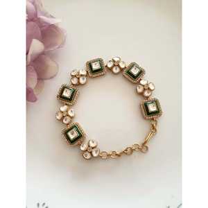 Premium <b>Gold</b> Plated Kundan Polki Adjustable Trendy <b>Bracelets</b> Featuring Meenakari Kundan Work Mainly Made of Brass - Product Image 2