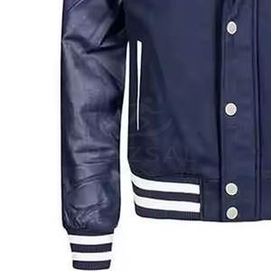 Veste Letterman à manches en cuir de couleur unie pour hommes, nouveau design, respirant, séchage rapide, Streetwear chaud personnalisable, col montant pour - Product Image 3