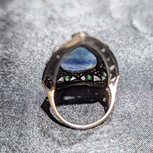 REYES Bague de déclaration en forme de poire en saphir bleu et émeraude en or 14 carats en argent 925 avec diamant naturel bijoux victoriens - Product Image 5