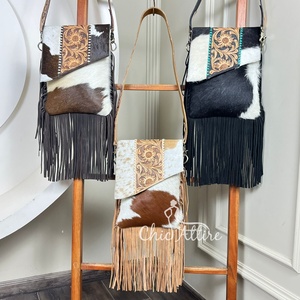 Customized Luxury Cowhide Crossbody Fringe Bag Women Genuine Tooled Leather Zipper Closure Concealed Carry Western Cowgirl Style - Product Image 1