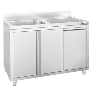 Mueble para fregadero comercial PREMIUM - Acero inoxidable - 1200x600mm - con cubo de basura y 1 fregadero a la izquierda - Product Image 4