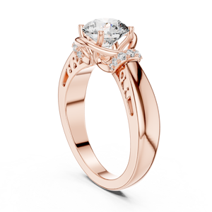 Bague solitaire vintage sculptée avec diamant de laboratoire taille brillant 1 carat, en or rose 18 carats plaqué rhodium, pour fiançailles, Saint-Valentin, cadeau de mariage - Product Image 2