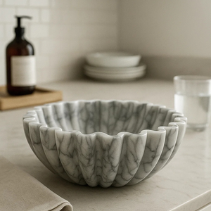 Luxury Handcrafted Natural Marble Gold Rim Eco-Friendly Modern Decorative Bowl Premium Stone Fruit Salad <b>Tray</b> Designer - Product Image 5