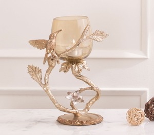 Portavelas de aluminio de vidrio dorado de lujo, escultura inspirada en la naturaleza, agrega un ambiente elegante, cálido y acogedor para el hogar - Product Image 1