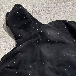 Custom Heavyweight Cotton <b>Blended</b> Rhinestone Print Logo Sun Faded Hooded Men Oversized Drop Shoulder Acid Washed Hoodies - Product Image 4