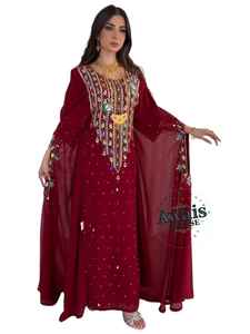 Robe longue AWAIS HOUSE de style marocain en polyester georgette, légère, grande taille, à manches longues, col montant, ourlet évasé, ornée de perles à la main - Product Image 2