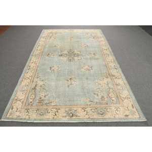 Alfombra Turca Vintage Grande de 5.4x8.7 pies, Alfombra Floral Azul Marrón - Product Image 1
