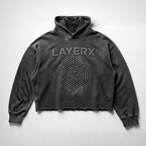 Sweat-shirt personnalisé pour femme, 500 g/m², polyester/coton, lavage à l'acide vintage, imprimé en relief, coupe courte, lourd, hiver, badge, vente en gros - Product Image 1