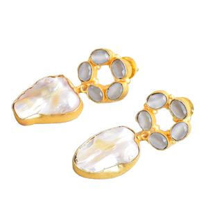 Pendientes de Latón al por Mayor, Perlas Naturales, Piedras Semipreciosas, Alto Pulido, Chapado en Oro, Sin Níquel, Duraderos - Product Image 3