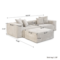 Sofá seccional modular minimalista moderno, conjunto de sofá cama, tela de pana, detalle de plumas, sala de estar, hoteles, villas, Apartamentos