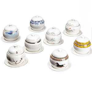 Pot à ragoût en céramique YCPS12 avec bord doré, bol à soupe, pot à nid d'oiseau séparant l'eau pour un usage domestique et hôtelier avec logo personnalisé - Product Image 1