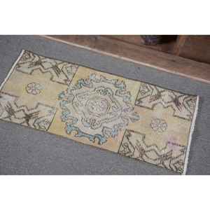 Alfombra turca Vintage Oriental 1,3x2,8 pies amarillo azul diseño de retazos lana látex tejido plano sala de estar pasillo decoraciones - Product Image 3