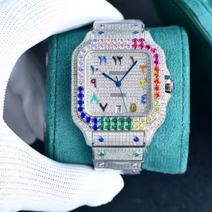 Montre de luxe en acier inoxydable de haute qualité, hip-hop, entièrement sertie de diamants, mécanique, unisexe, diamant moissanite VVS, cuir ETA - Product Image 3