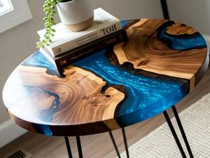 Table à manger en bois d'acacia en résine moderne de luxe faite à la main, résine bleue, imperméable, table de salon, mariage, retraite, Diwali - Product Image 6