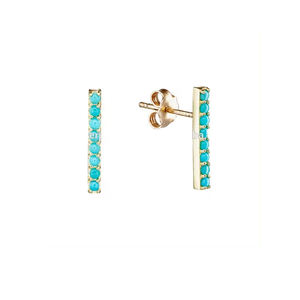 Pendientes de barra de piedras preciosas de color turquesa de Arizona, joyería minimalista, oro amarillo de 18K, venta al por mayor, proveedor de joyería - Product Image 1