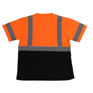 เสื้อโปโลแขนสั้นสีส้มดำมีกระเป๋าสะท้อนแสงสำหรับผู้ชายทำงาน - Product Image 3