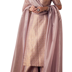 Vente en gros de vêtements ethniques pour femmes OEM fournisseur d'usine de vêtements Kurta brocart lilas avec Palazzo et Dupatta - Product Image 6