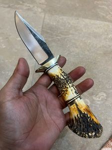 Couteau de chasse en acier damas manche en corne de cerf 2025 Services de gravure personnalisés pour l'écorçage Bushcraft vente chaude - Product Image 5