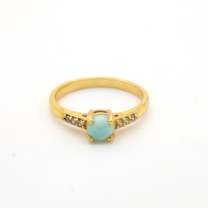 18k <b>Gold</b> Plated Larimar Zircon <b>Ring</b> Brass Solitaire Dainty Vintage Wholesale <b>Ring</b> For Women - Product Image 1