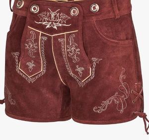 Mid-Waist Bavarian Lederhosen <b>Shorts</b> Genuine CowSplit Smooth <b>Leather</b> Embroidery Front Pockets - Product Image 6