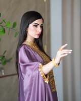 Abaya en satin de soie modeste de Dubaï, manches longues, longueur ras du sol, broderie, caftan islamique formel, couleur contrastante, robe AWAIS