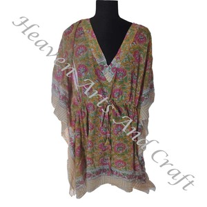 Nueva llegada 2024 indio bloque de mano estampado Kaftan Robe KFCS187 vestido de verano Kimono vacaciones vestido holgado ropa de mujer - Product Image 1