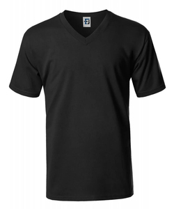 T-shirt pour homme en jersey de coton tricoté, vert olive, col en V, manches courtes, coupe classique, couleur unie, décontracté - Product Image 3