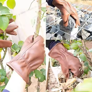 Gants de travail en cuir de vachette marron rétro OEM pour hommes, effet délavé, coupe pour motocyclette, utilisation agricole pour meubles, jupes, chaussures et ceintures - Product Image 4