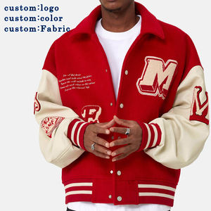 Chaquetas universitarias de hombre de talla grande de béisbol lisas con mangas de piel auténtica parcheadas con bordado de chenilla elegante personalizado al por mayor - Product Image 1