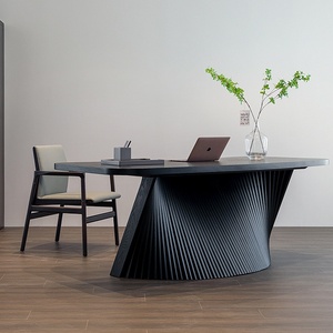 Bureau d'ordinateur en bois minimaliste moderne, table de bureau incurvée pour appartement, bureau à domicile, poste de travail commercial - Product Image 5
