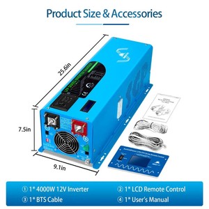 4000W 12V Pure Sine Wave Inverter Charger 120V AC Input Output 120A <b>Battery</b> Charger <b>Auto</b> Transfer for Off Grid - Product Image 3