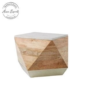 Contemporary Geometric Wood Coffee <b>Table</b> With Marble Top And Metal Base For Living Room - Product Image 3