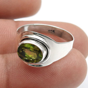 925 Sterling <b>Silver</b> Natural Green Peridot Gemstone <b>Statement</b> <b>Ring</b> Luxury Bohemian Style Handmade Healing Birthstone <b>Rings</b> OEM - Product Image 1