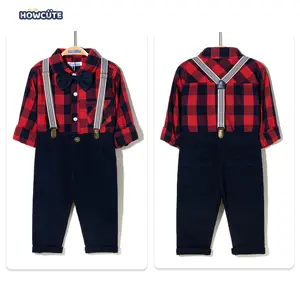 Conjunto de 2 piezas de camisa y pantalones cortos a cuadros para niño, ropa de otoño, venta al por mayor