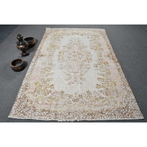 Tapis turc vintage classique Style Tabriz 5.5x8,9 pieds fait à la main en laine marron beige Patchwork motif Latex pour salon chambre - Product Image 1