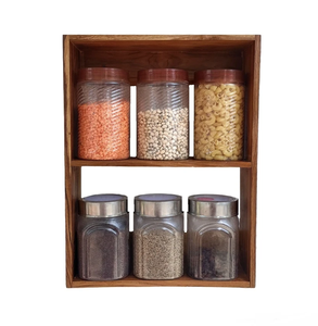 Support de pot à épices en bois gain de place 2 niveaux pour comptoir cuisine sel assaisonnement support de pot à épices rustique durable - Product Image 1