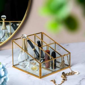 High on Demand Brass with <b>Glass</b> Multi Organizer Perfect for Makeup Stationery & <b>Desk</b> Essentials Available at Good Price - Product Image 4