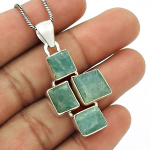 Colgante elegante de piedras preciosas de amazonita de Plata de Ley 925, ajuste de bisel de piedra Natural, fabricación india para fiestas de cumpleaños - Product Image 3
