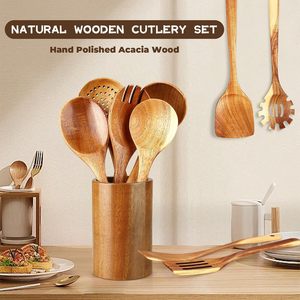 Ensemble de couverts en bois best-seller, manches longues, résistant à la chaleur, texture antiadhésive, design moderne, écologique, pour servir les aliments, en vrac - Product Image 3