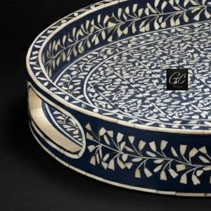Bandeja de servicio de madera con incrustaciones de hueso de diseño moderno con asa MS Handicraft Forma personalizable y patrón hecho a mano para uso doméstico - Product Image 2